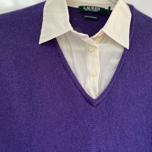 Lauren Ralph Lauren Purple Cashmere Sweater with Build-In Silk Shirt